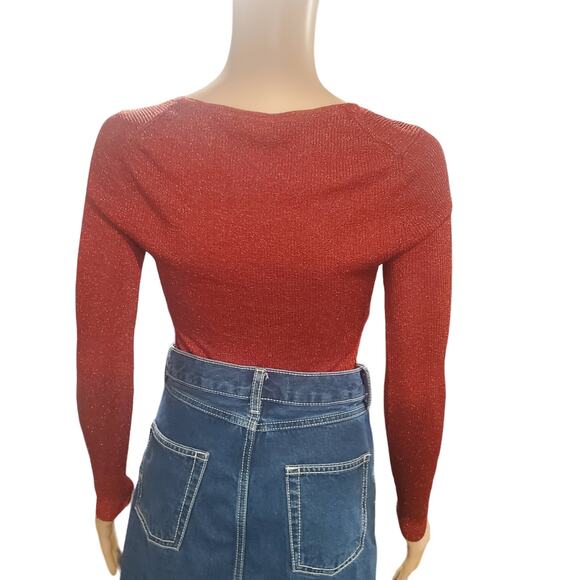 Victoria's Secret Size S Red Metallic Bodysuit Snaps Deep V Neck Club Party - Picture 6 of 11